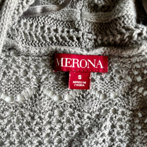 Merona Light Gray Crocheted Short Sleeve Women's Cowl Neck Sweater - Size Small - Picture 7 of 7